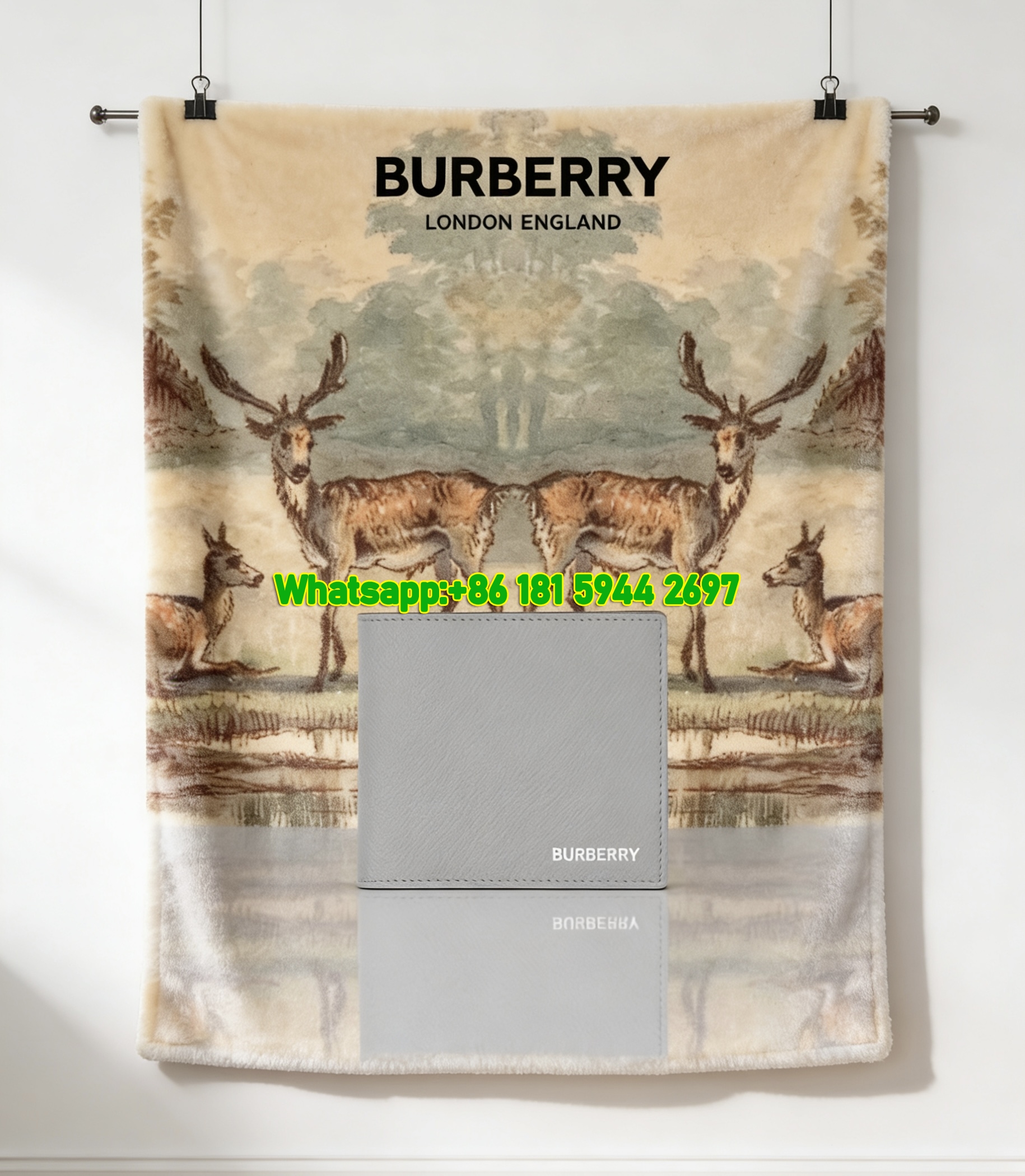 Burberry Vintage Deer & Wallet Print Flannel Sofa Throw Blanket B229